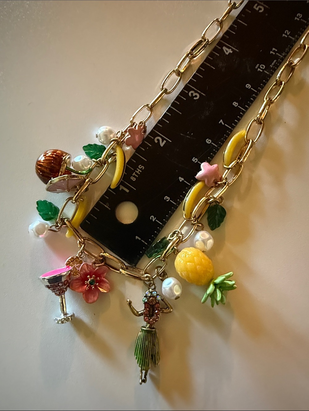 Betsy Johnson Gold-Tone Tropical Charm Necklace with Yellow & Pink Accents